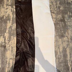 AVENUE MONTAIGNE Crop Pants Off White Denim  and Brown Faux Leather